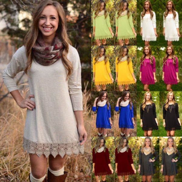 

new women long sleeve solid cotton lace casual party tunic blouse