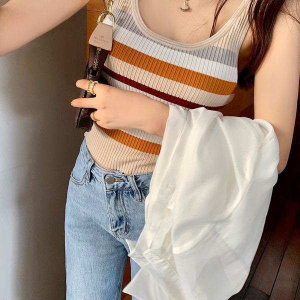 

women's tanks & camis mishow 2021 spring casual striped short knitted tank female knitwear fashion mx20b5259, White