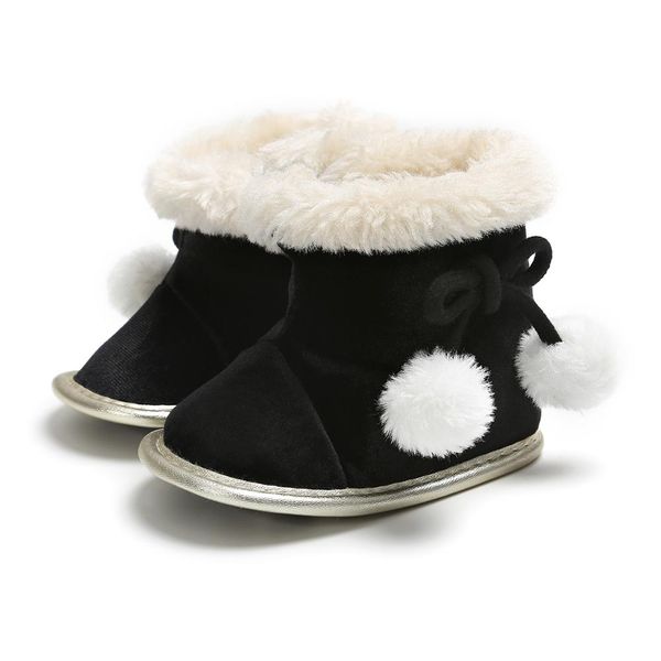 

hand-stitched winter baby shoes thick fluff baby boots, Black;grey