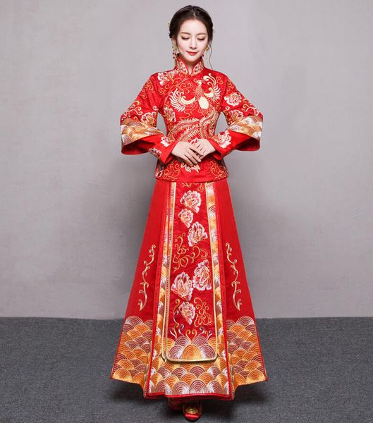 

винтаж китайский стиль вечернее платье королевский феникс свадьба cheongsam костюм красная невеста традиционный тан костюм вышивка qipao нов, Red