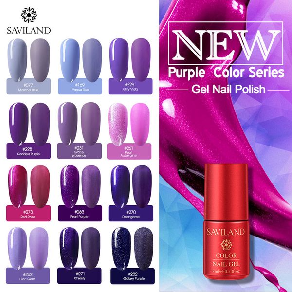 

saviland purple series coat uv led gel varnish soak off gel nail polish need primer base matte coat for nails art design, Red;pink