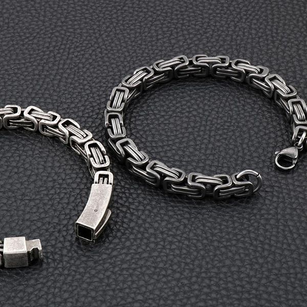 

vintage men bracelet 316l stainless steel 8mm thick chain mens bracelets on hand armband hiphop mens jewellery male dropshipping, Black