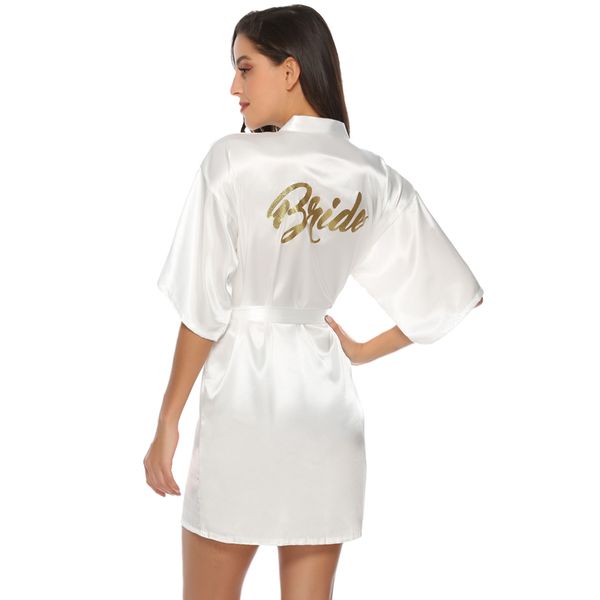 

2019 autumn bridal party robe letter bride on the robe back women lady short satin wedding kimono sleepwear spa robes, Black;red