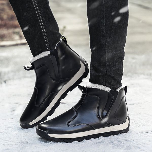 

crmdeox new classic men boots tide plush warm winter shoes winter boots men shoes punk sneakers erkek ayakkabi, Black