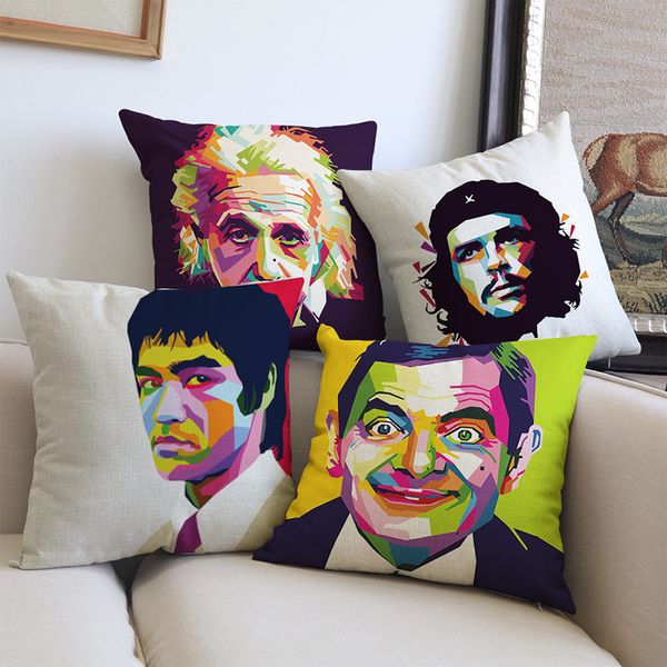 

art style lee che guevara einstein mr bean chaplin great man celebrity personage pillow case home decoration cushion cover