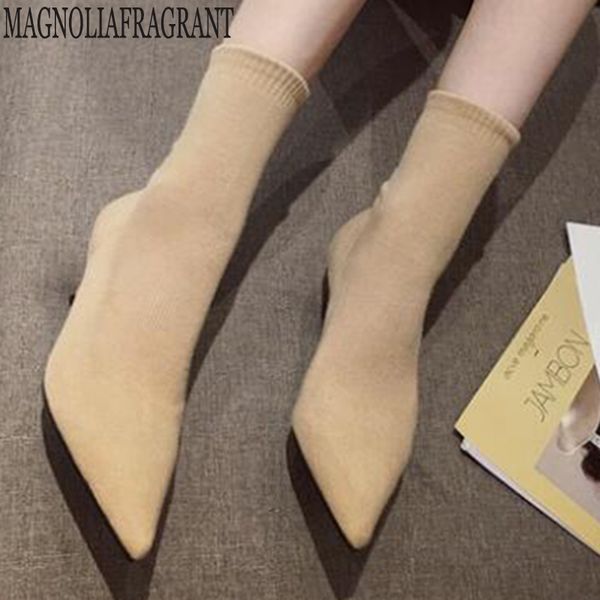 

new pointy toe woolen sock boots knitted stretch high heels women boots autumn fashion ankle for women winter shoes y575, Black