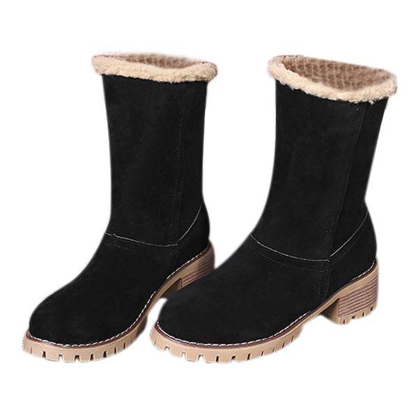 

abdb-new women boots winter outdoor keep warm fur boots waterproof women's snow thick heel with round head short boot, Black