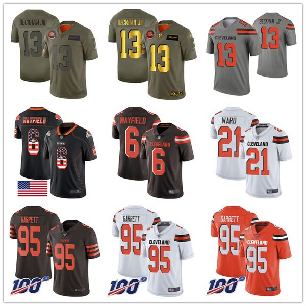 

cleveland custom 13 odell beckham jr brown jersey 6 baker mayfield 80 jarvis landry 95 myles garrett nick chubb ward joe thomas brown mens, Black;red
