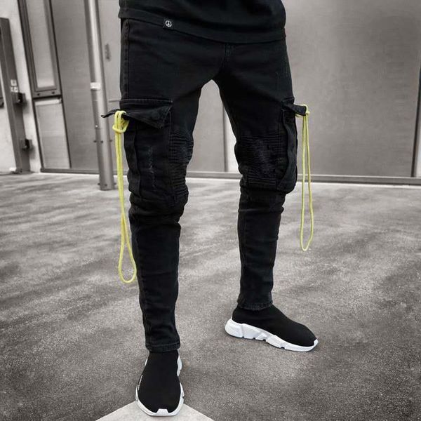 

men skinny jeans 2019 new slim fit racer biker jeans fashion hiphop skinny pencil pants for men casulal trousers streetwear, Blue