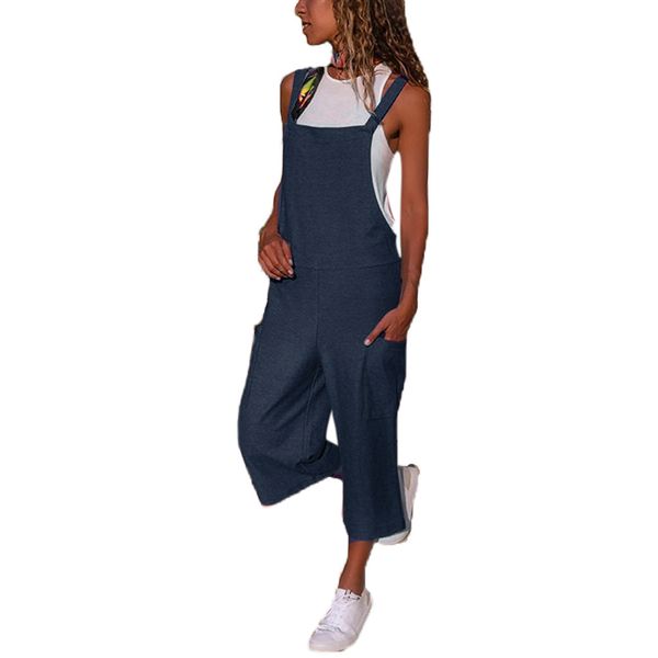 

2019 new ladies jumpsuit pure color dungaree slim casual strap straight jumpsuit, Black;white