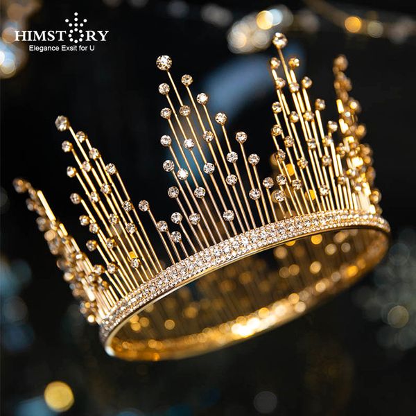 

himstory sparkly золота кубический циркон princess tiara корона круглый королева аксессуары для волос свадебный hairband выпускного вечера в, White;golden