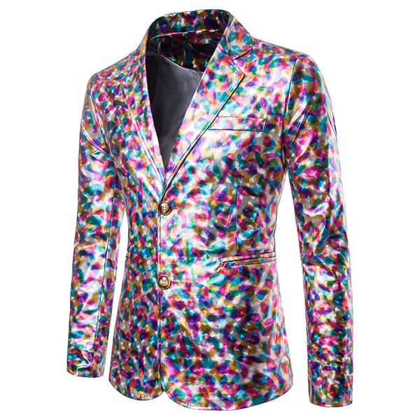 

mens colorful shiny blazer jacket slim fit single breasted suit blazer men party nightclub stage dj singer blazers costume homme, White;black