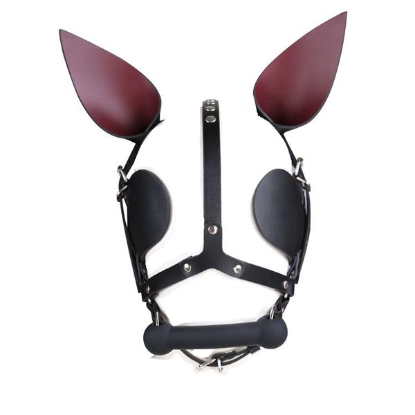 Vera pelle di mucca Fetish Bondage Head Gear Harness Maschera Bone Gag Adulto SM Restraint Dog Slave Roleplay Hood Night Club Gioco Sesso 5608042