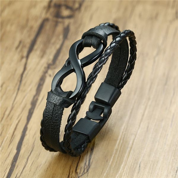 

zorcvens 2020 new fashion punk vintage mens bracelets braided leather 8 infinity charm bangle retro male jewelry, Golden;silver