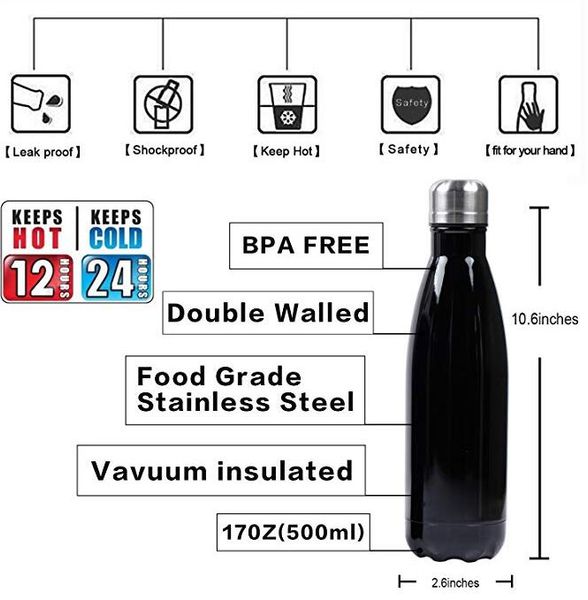 

double wall vacuum insulated stainless steel water bottle cola shape thermos 17oz reusable leak proof sports water bottle keep 12 hours