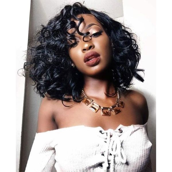 

short bob loose wave lace front human hair wigs for black woman 150%180%density pre plucked hairline