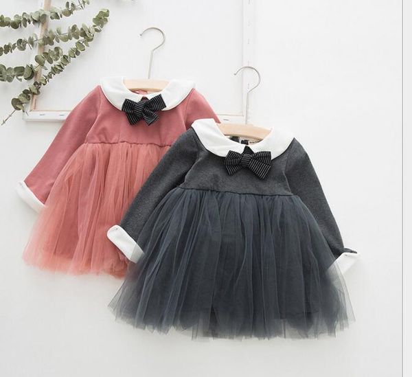 

ins baby girl clothing dress spring fall mesh patchwork pet pan collar girl elegant princess dress, Red;yellow