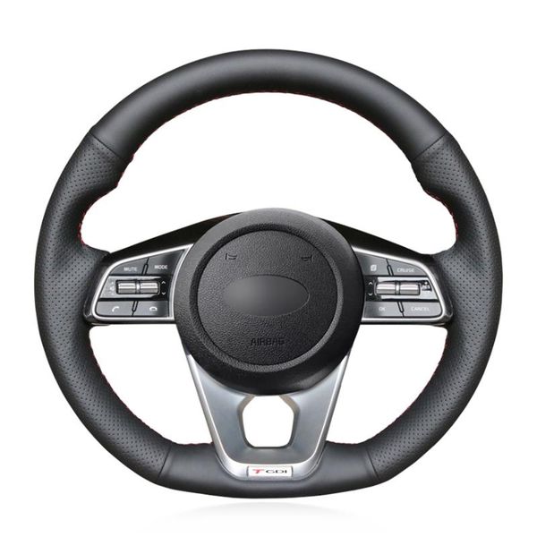 

black genuine leather car steering wheel cover for kia k5 optima 2019 cee'd ceed gt 2019 cee'd ceed gt-line forte gt