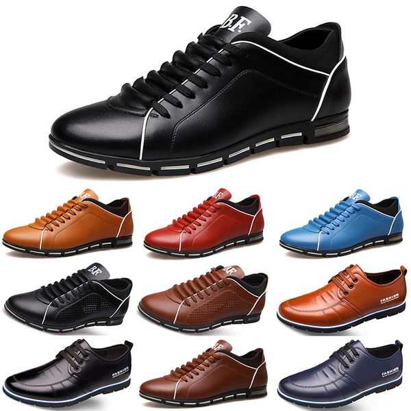 

2020 designer men leather casual shoes black navy blue brown business fashion flat party mens trainers sneaker color1