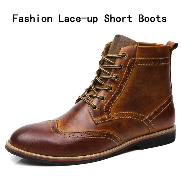 

2019 autumn new men boots big size 38-47 vintage brogue college style men shoes casual fashion lace-up short boots for man brown, Black