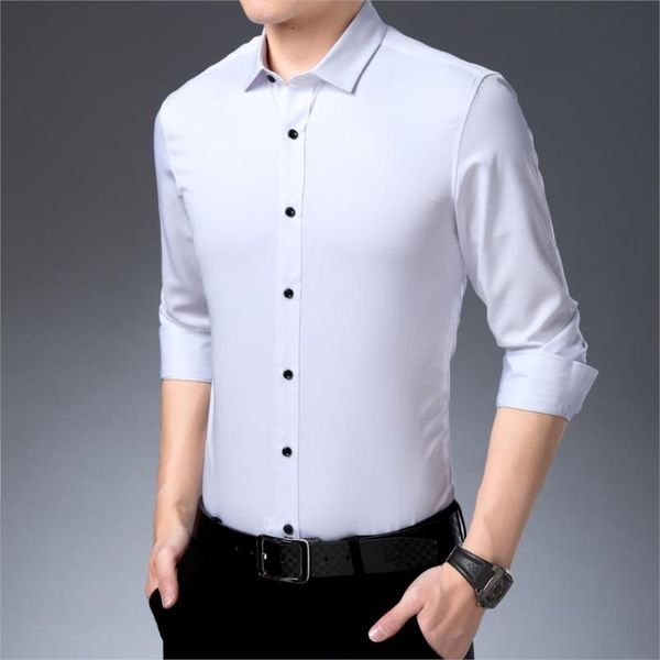 

упругость slim fit мужчины платье повседневная рубашка с длинными рукавами белый черный синий красный мужской социальный формальное рубашка, White;black