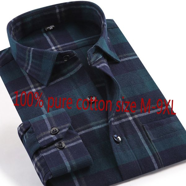 

новое прибытие осени мужчины рубашка с длинными рукавами 100% чистого хлопка повседневный плед толстые фланель плюс размер -2xl3xl4xl5xl6xl, White;black