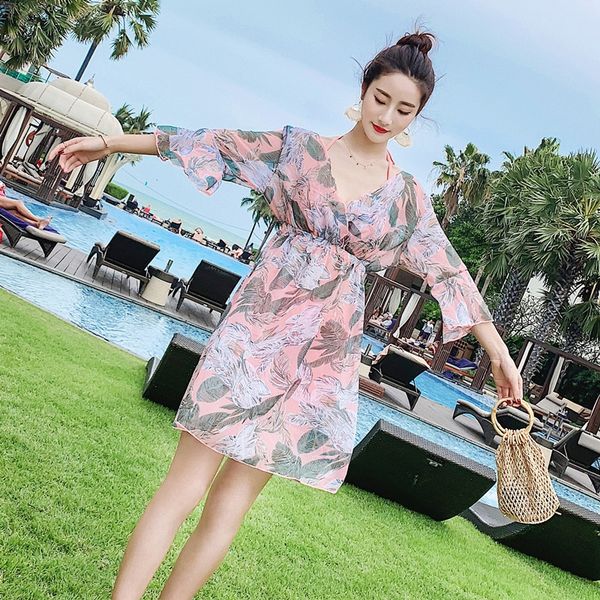 

bikini swimsuit women's three-piece suit 2019 super fairy bikini split belly-covering thin conservative spring swimsuit, White;black