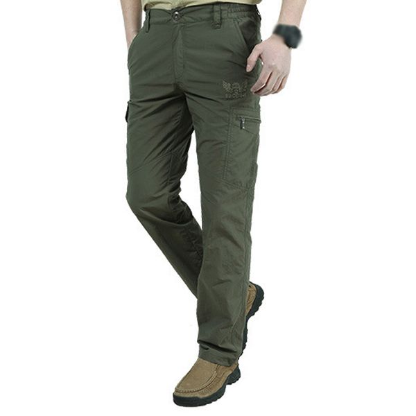 

men pants zipper straight trousers outdoor quick dry mid waist plus size pocket solid color male pants, Black