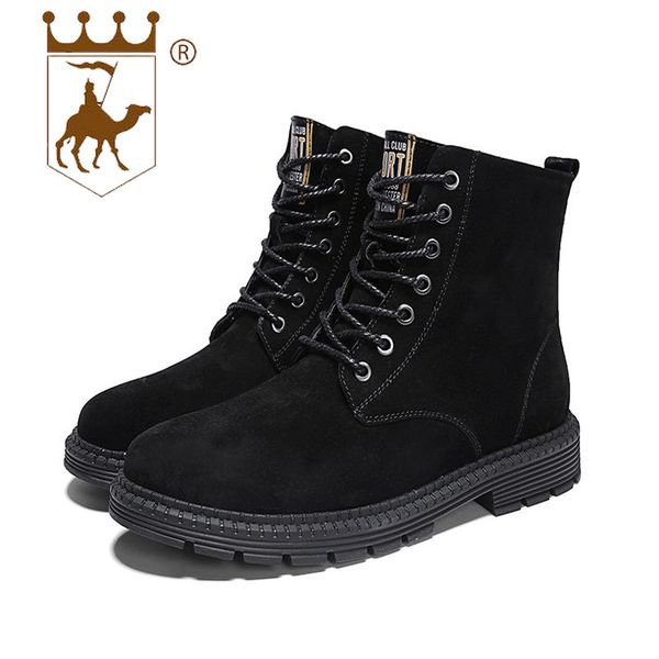 

backcamel 2018 new winter men's boots medium leather breathable men shoes non-slip warm footwear size 37-47, Black