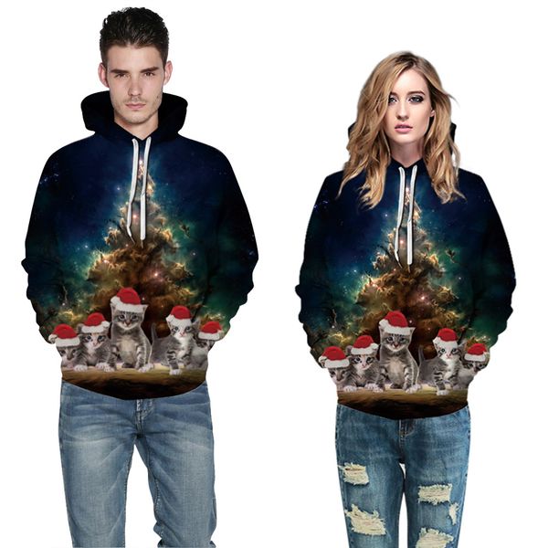 

wholesale autumn winter mens & womens hoodies casual men hooded hoodie christmas dog and cat print loose couple clothing size s-5xl, Black
