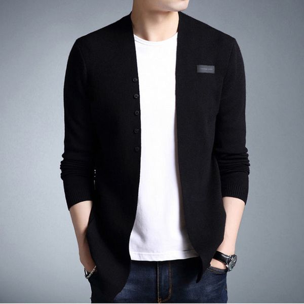 

2019 sell middle- long length mens solid sweater cardigan trench male casual autumn pure color cardigan sweater, White;black