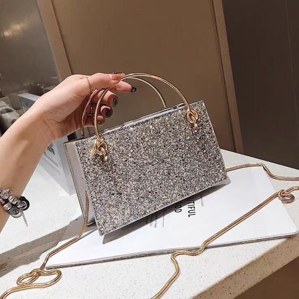

elegant female sequins square crossbody bag for women 2019 small totes with metal handle lady shoulder messenger bag handbags