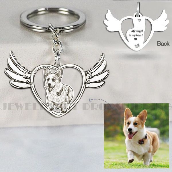 

custom pet keychain,custom pet angel necklace,custom p keychain,p custom jewelry,memory gift,personalized jewelry, Silver