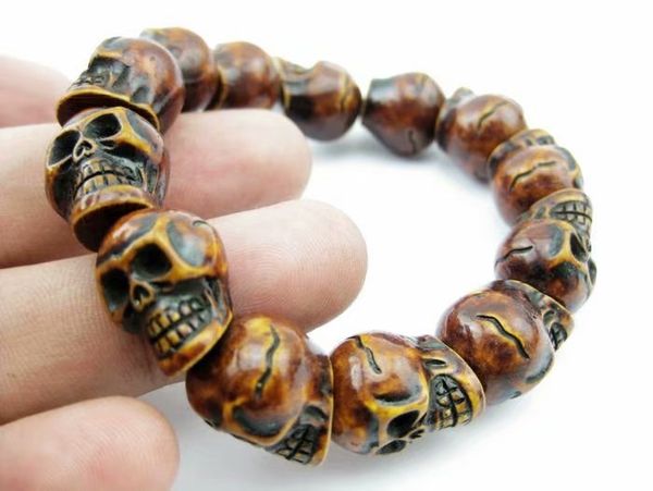 

yqtdmy faux imitation vintage men gothic skull gothic punk rock bracelet, Black