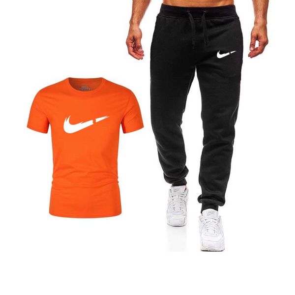 

men's sets men joggers brand male trousers pants+t shirts tracksuit male sweatpants men gym muscle cotton fitness workout, White;black