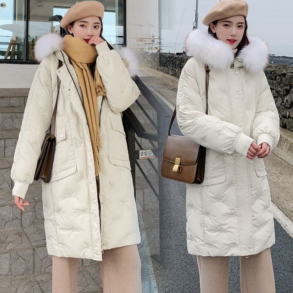

wholesale fashion new cotton women's long section large fur collar loose large size cotton jacket winter jacket xs-2xl, Black