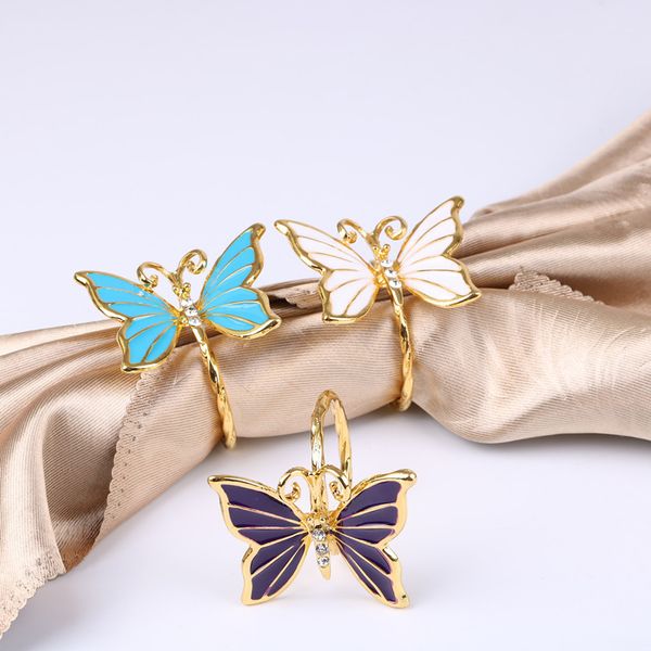 

gold butterfly napkin ring metal alloy rhinestone napkin buckles clasp wedding party table decoration