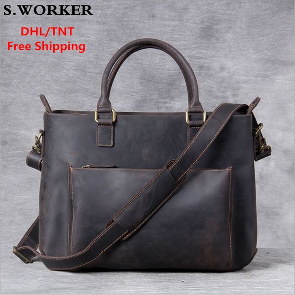 

men's retro genuine leather shoulder bag 15 inch lapclassic handbag vintage large capacity thick cowhide hand bag bolsa