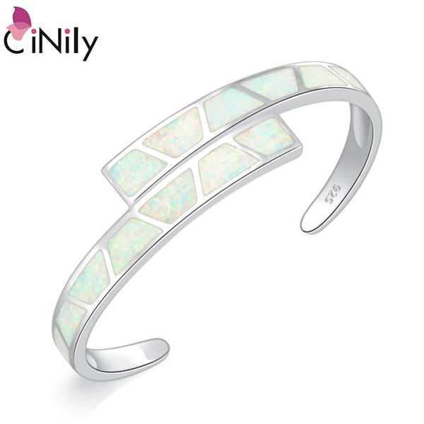 

cinily blue & white fire opal stone open bangle silver plated adjustable double multilayer bracelet summer party jewelry female, Black