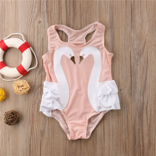 

toddler kids baby girls swan swimsuit swimwear bathing suit summer pink swimming one piece beachwear bodysuits