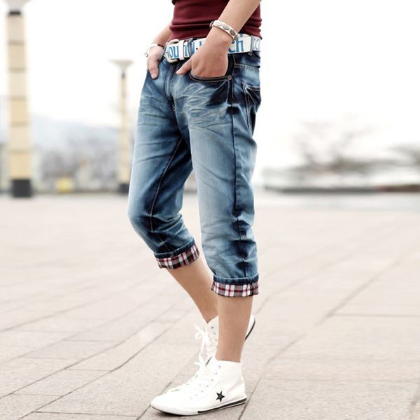 

spring summer jeans male men's capris denim jeans, Blue