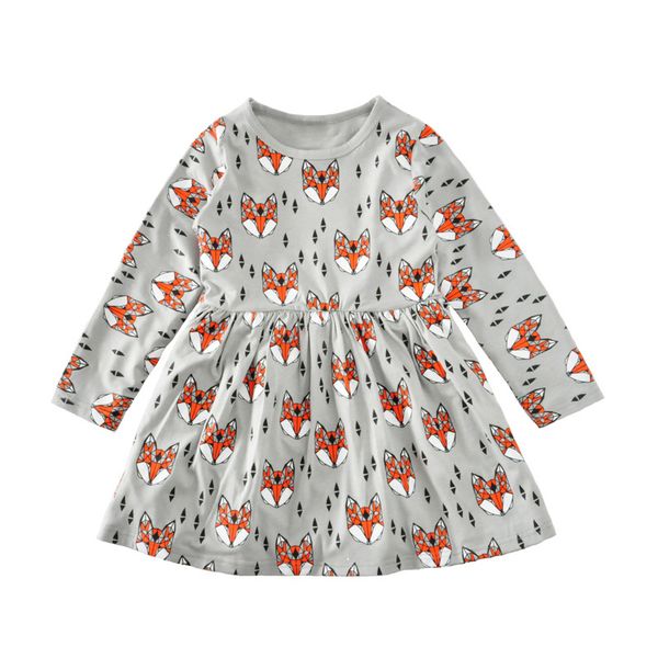 

spring girls fox print gary повседневное платье для девочки с длинным рукавом детская одежда для девочек, Red;yellow