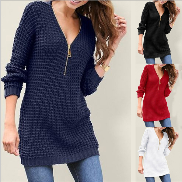 

2019 autumn and winter v long-sleeve knitted dress sweater fashion female long-sleeved pullover, White;black