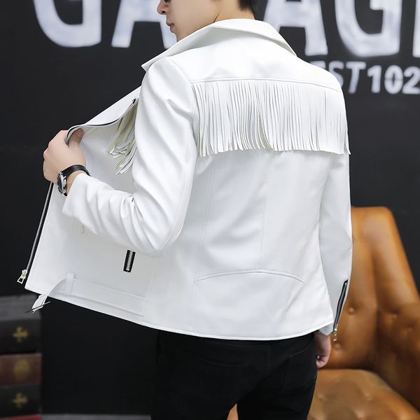 

motorcycle pu leather jacket men fashion slim fit tassel casual coat punk style autumn zipper male outerwear black m-3xl, Black;brown