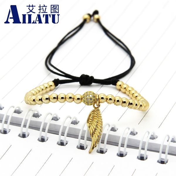 

ailatu 10pcs/lot single wing charm bracelet 6mm cz ball 4mm stainless steel fashion jewelry girl and women gift, Golden;silver