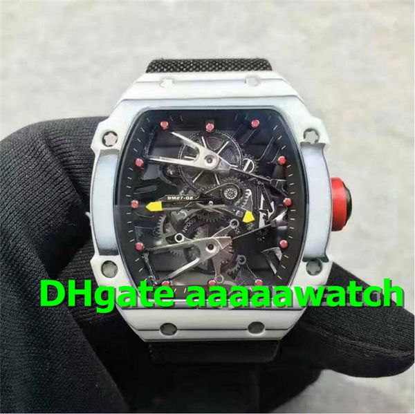 

2019 new luxury men watch 027 02 watch stainless steel case fake tourbillon skeleton dial canvas strap a2824 automatic movement, Slivery;brown