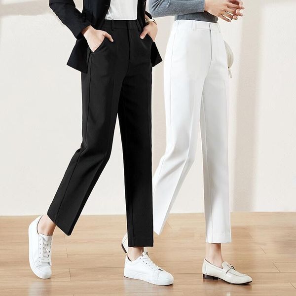 

new 2020 spring summer women pants high waist loose formal elegant office pants female ankle-length with zipper c20, Black;white