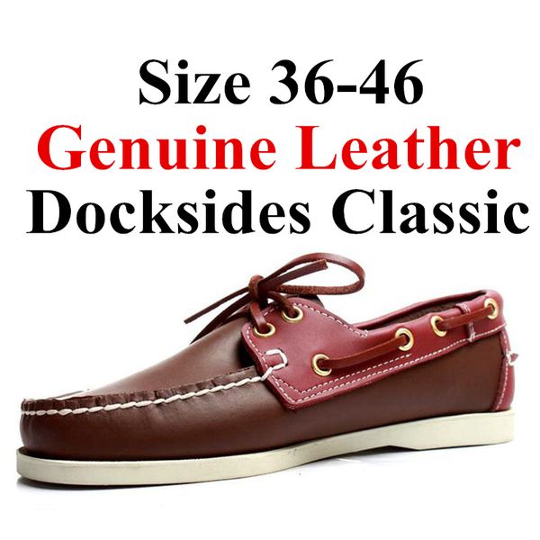 

men women genuine leather docksides classic boat shoes,homme femme brown-red plus big size 36-46 brand flats loafers 2019a081, Black