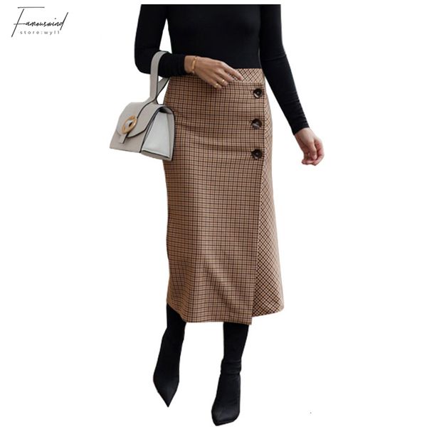 

long skirt long skirts female hight waist asymmetry woolen midi skirt wrap new plaid vintage fashion jupe longue femme slim, Black