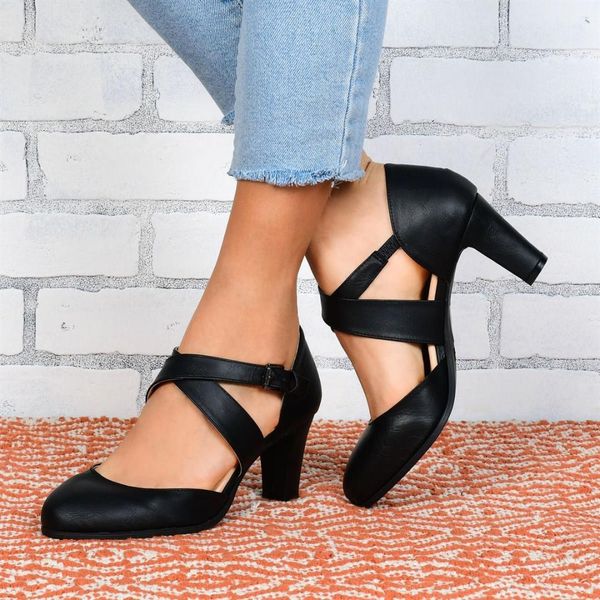 

oeak spring hollow coarse sandals high-heeled shallow mouth pointed pumps shoes women high heels large size mujer, Black